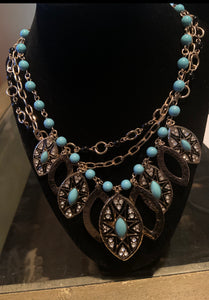 10’ gold tone chain with highlights of turquoise.